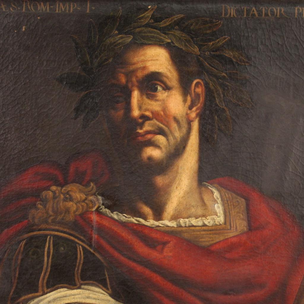 siglo XVII Óleo sobre Lienzo Pintura Antigua Italiana Retrato Julio César, 1680 5