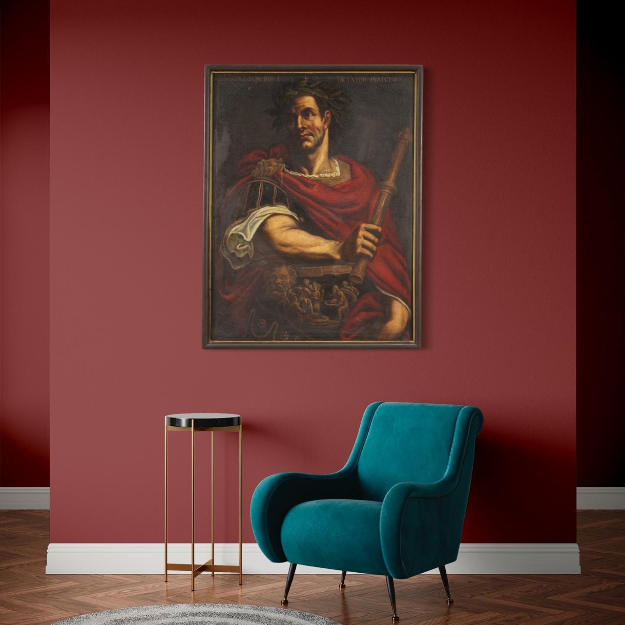 siglo XVII Óleo sobre Lienzo Pintura Antigua Italiana Retrato Julio César, 1680 1