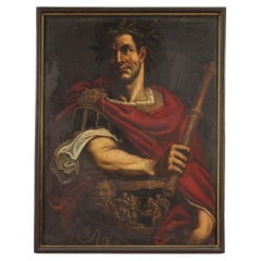 17th Century Oil on Canvas Italian Antique Painting Julius Caesar Portrait, 1680
