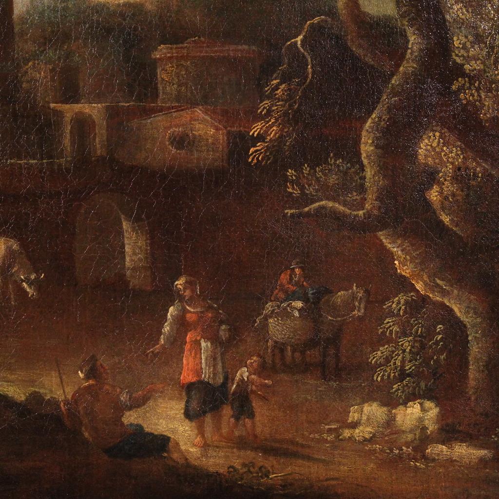 17th Century Oil on Canvas Italian Antique Painting Landscape with Figures, 1680 im Angebot 5