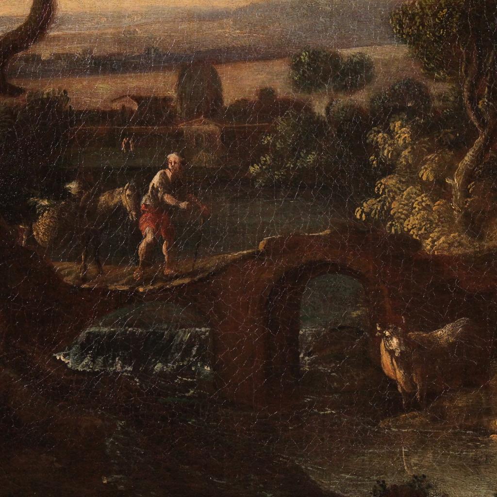 17th Century Oil on Canvas Italian Antique Painting Landscape with Figures, 1680 im Angebot 6