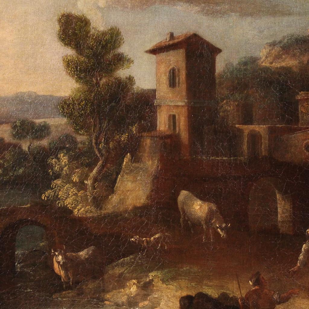 17th Century Oil on Canvas Italian Antique Painting Landscape with Figures, 1680 im Angebot 10