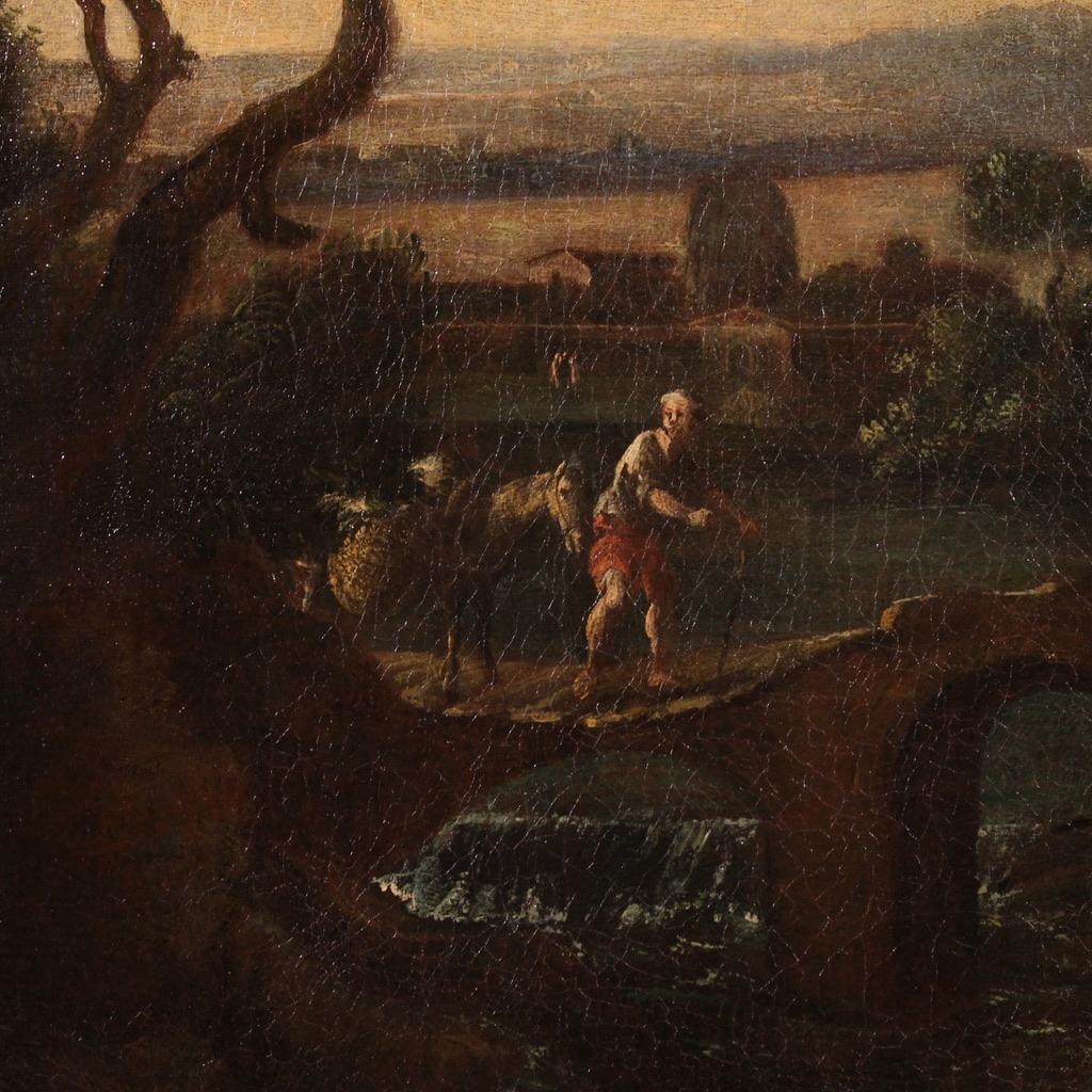 17th Century Oil on Canvas Italian Antique Painting Landscape with Figures, 1680 im Angebot 4