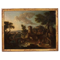 17th Century Oil on Canvas Italian Antique Painting Landscape with Figures, 1680
