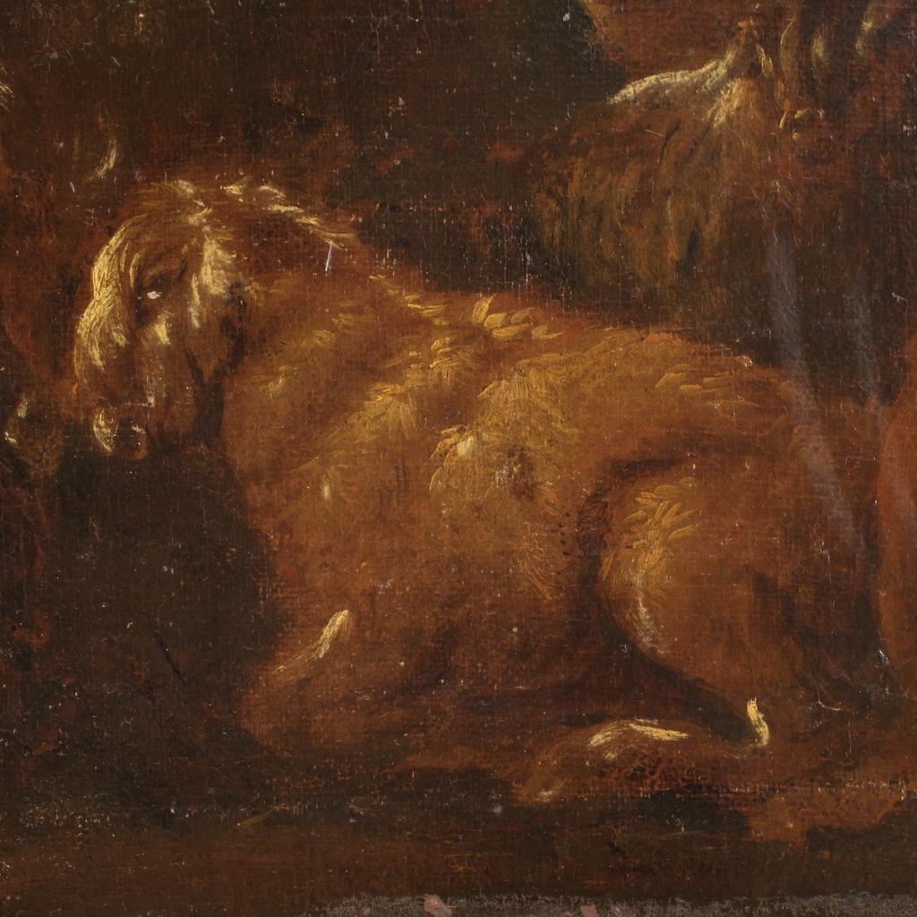 17th Century Oil on Canvas Italian Antique Painting Landscape with Goats, 1680 For Sale 2