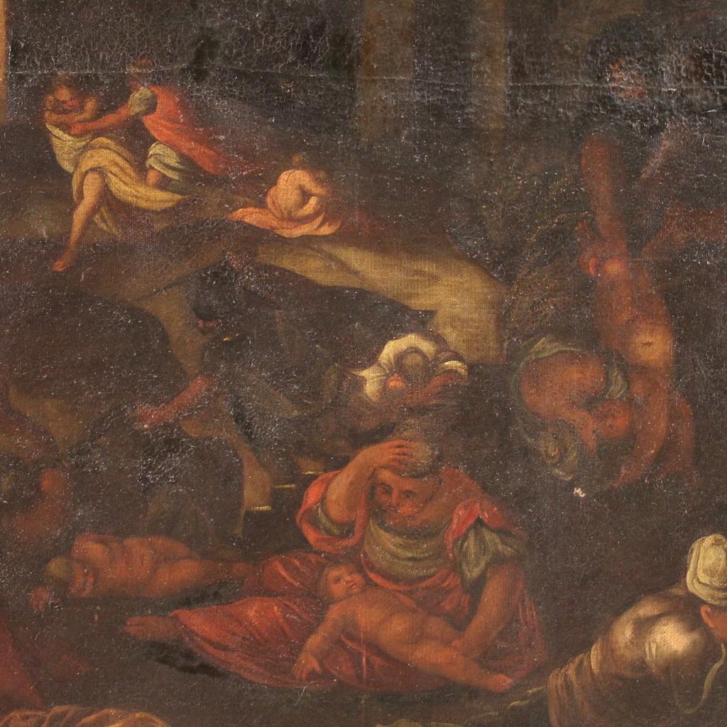 17th Century Oil on Canvas Italian Antique Painting Massacre of Innocents, 1640 For Sale 8