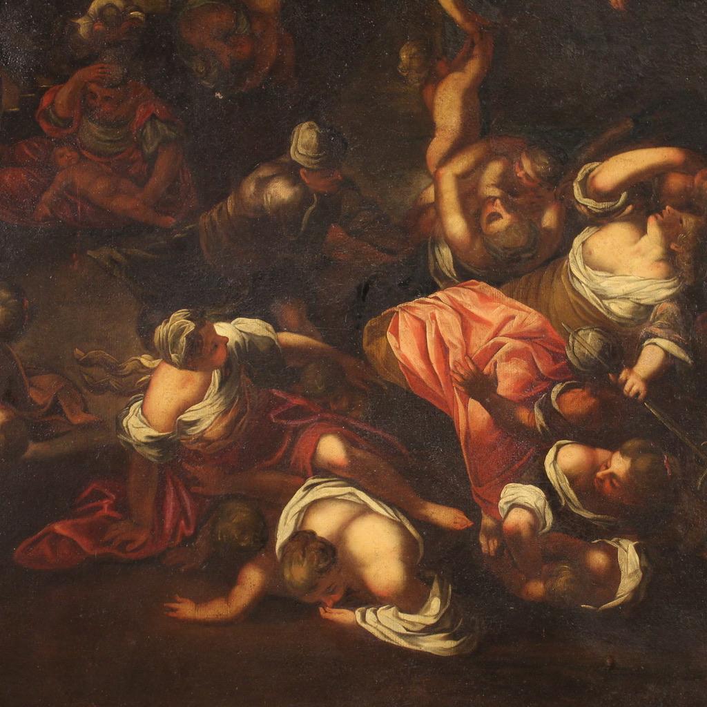 17th Century Oil on Canvas Italian Antique Painting Massacre of Innocents, 1640 For Sale 1