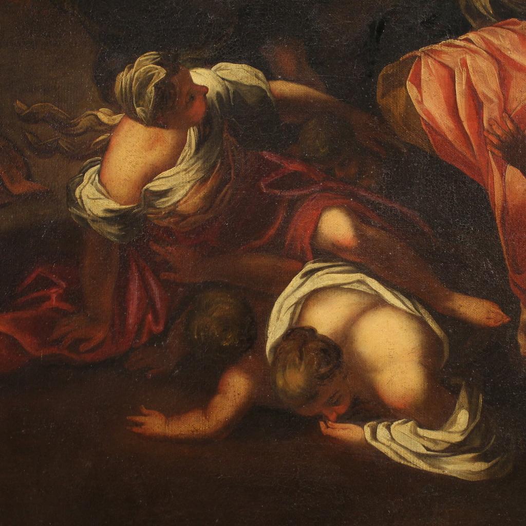 17th Century Oil on Canvas Italian Antique Painting Massacre of Innocents, 1640 For Sale 4