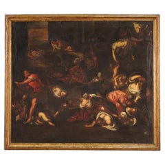 17th Century Oil on Canvas Italian Vintage Painting Massacre of Innocents, 1640