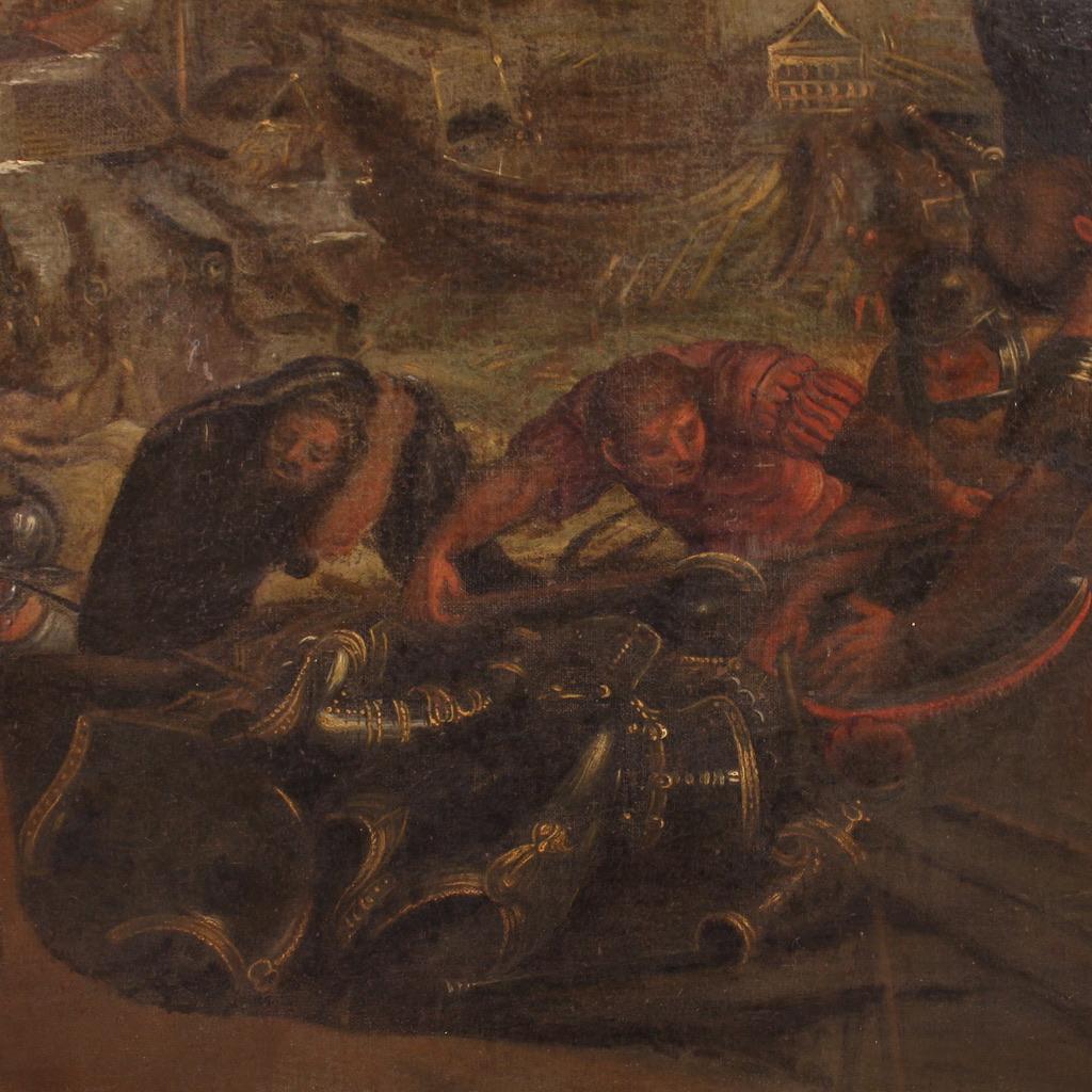 17. Jahrhundert Öl auf Leinwand Italienisches antikes Gemälde Plünderung der Stadt, 1670 im Angebot 5