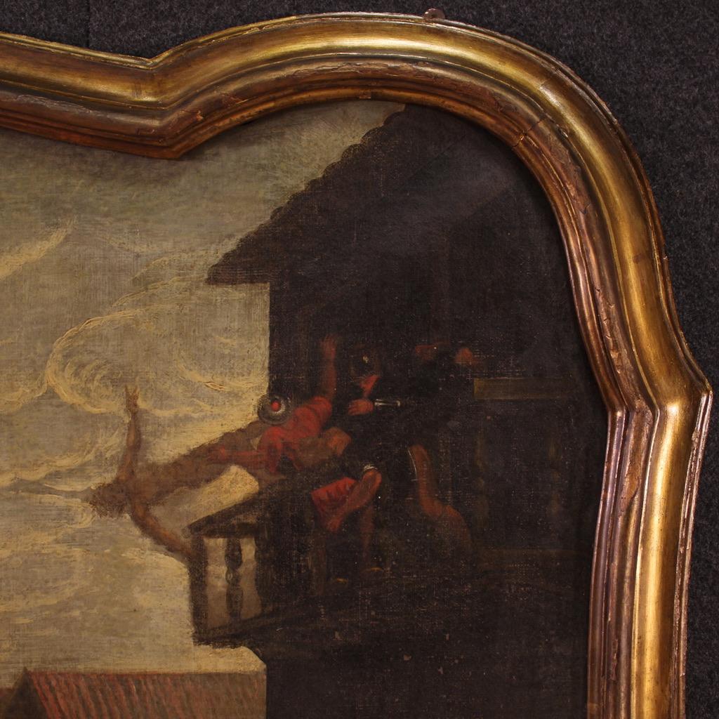17. Jahrhundert Öl auf Leinwand Italienisches antikes Gemälde Plünderung der Stadt, 1670 im Angebot 6