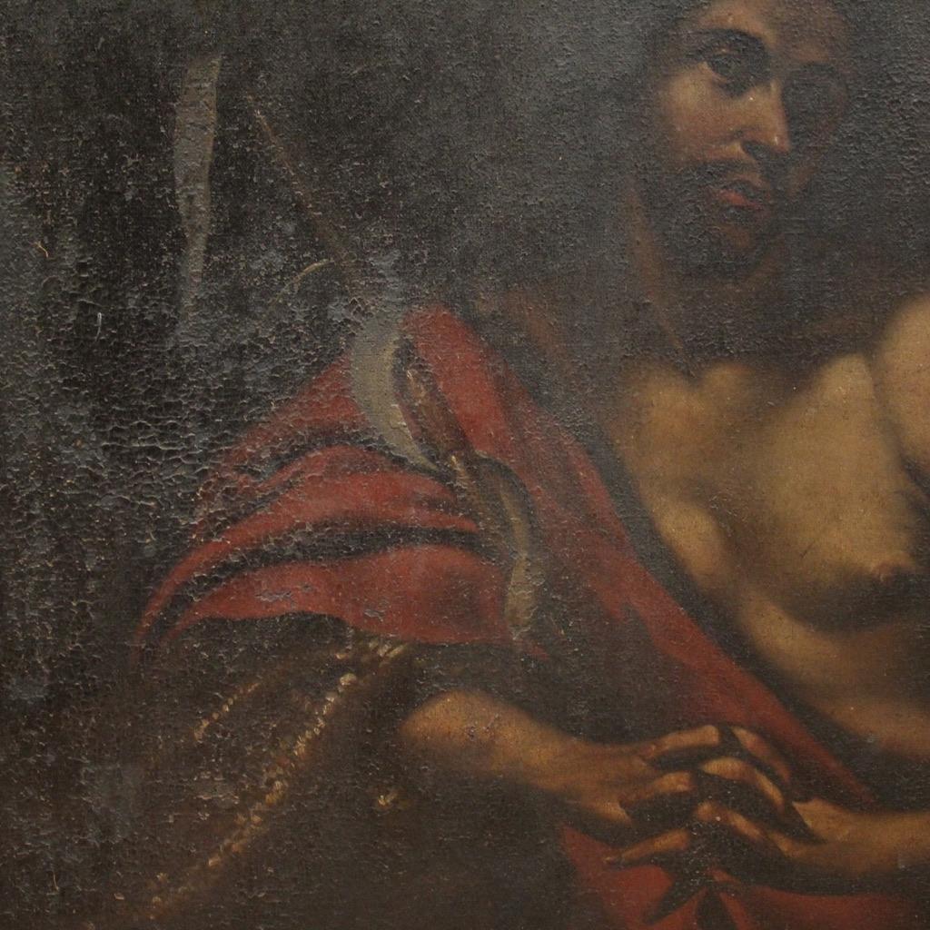 17th Century Oil on Canvas Italian Antique Painting Saint John the Baptist, 1650 For Sale 7