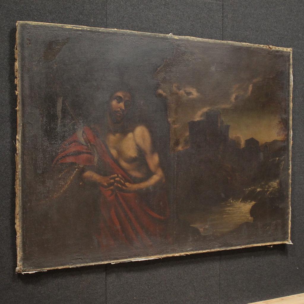 17th Century Oil on Canvas Italian Antique Painting Saint John the Baptist, 1650 For Sale 9