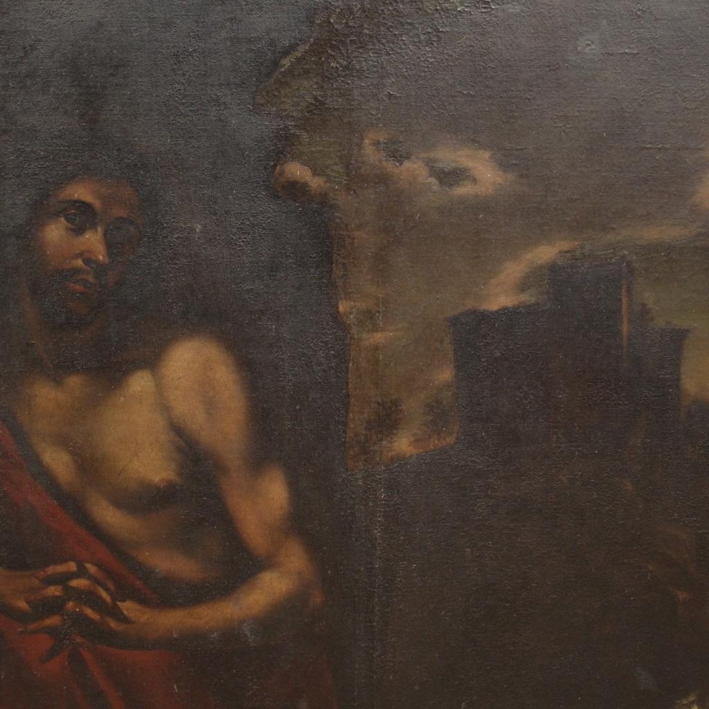 17th Century Oil on Canvas Italian Antique Painting Saint John the Baptist, 1650 For Sale 10