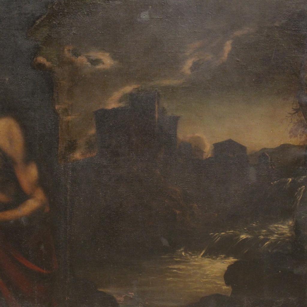 Mid-17th Century 17th Century Oil on Canvas Italian Antique Painting Saint John the Baptist, 1650 For Sale