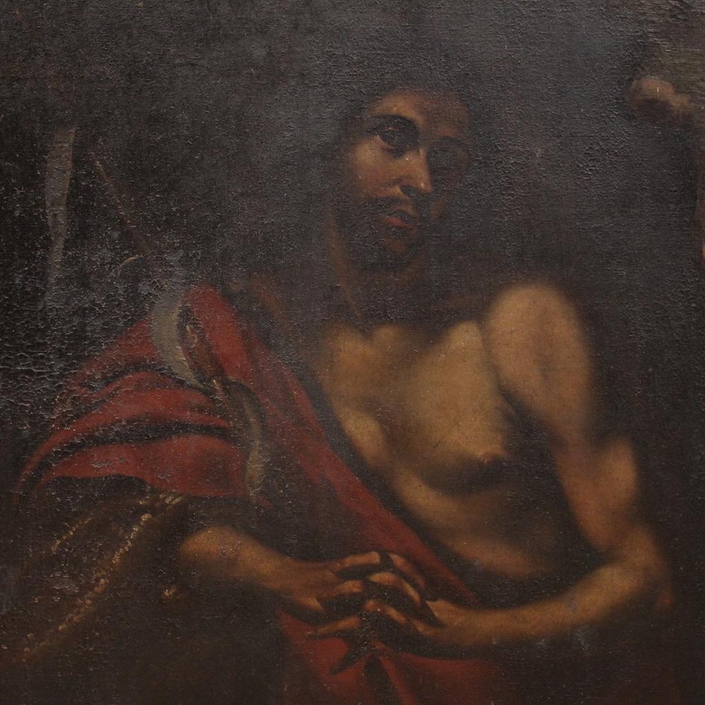 17th Century Oil on Canvas Italian Antique Painting Saint John the Baptist, 1650 For Sale 1