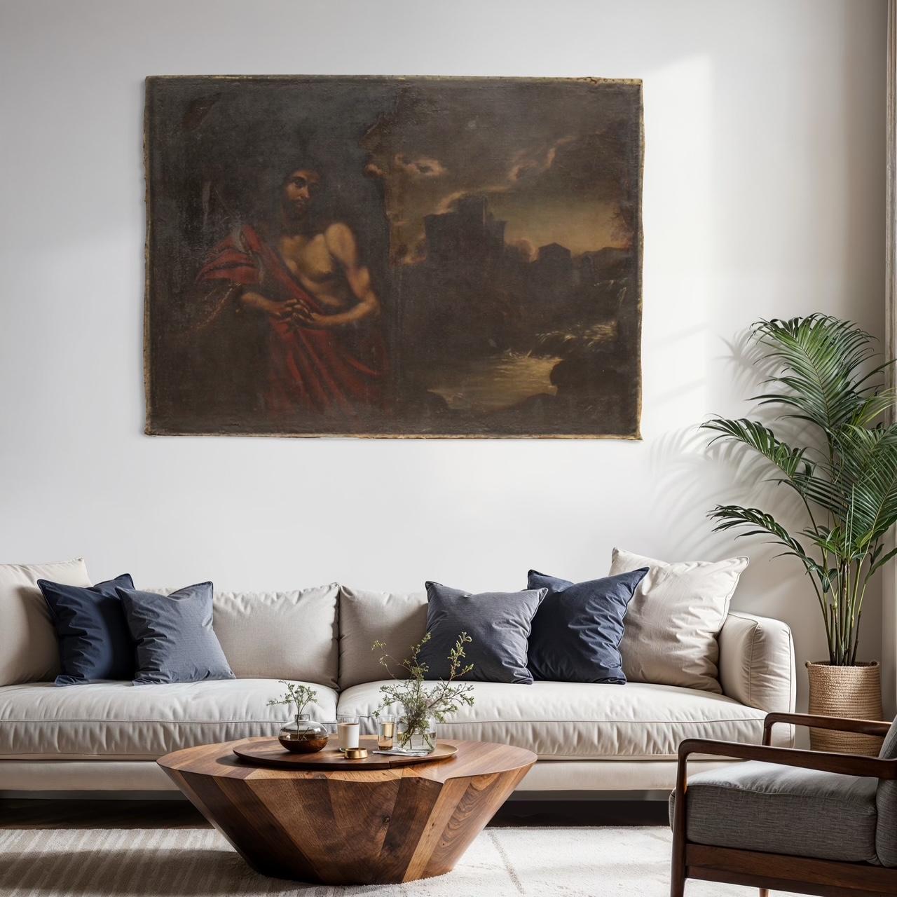 17th Century Oil on Canvas Italian Antique Painting Saint John the Baptist, 1650 For Sale 2