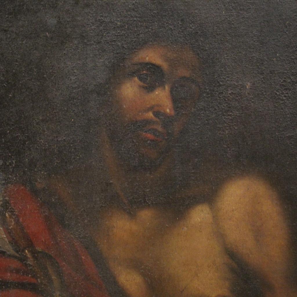 17th Century Oil on Canvas Italian Antique Painting Saint John the Baptist, 1650 For Sale 3