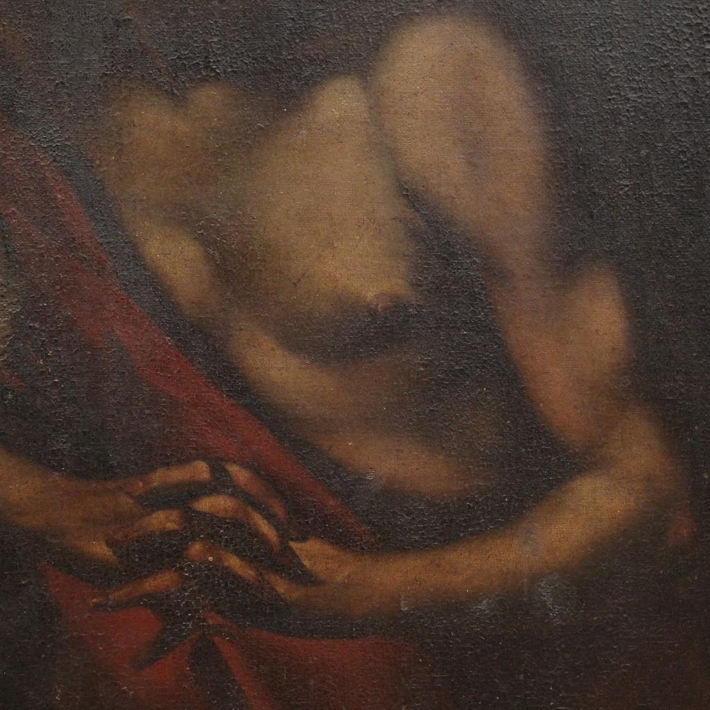 17th Century Oil on Canvas Italian Antique Painting Saint John the Baptist, 1650 For Sale 4