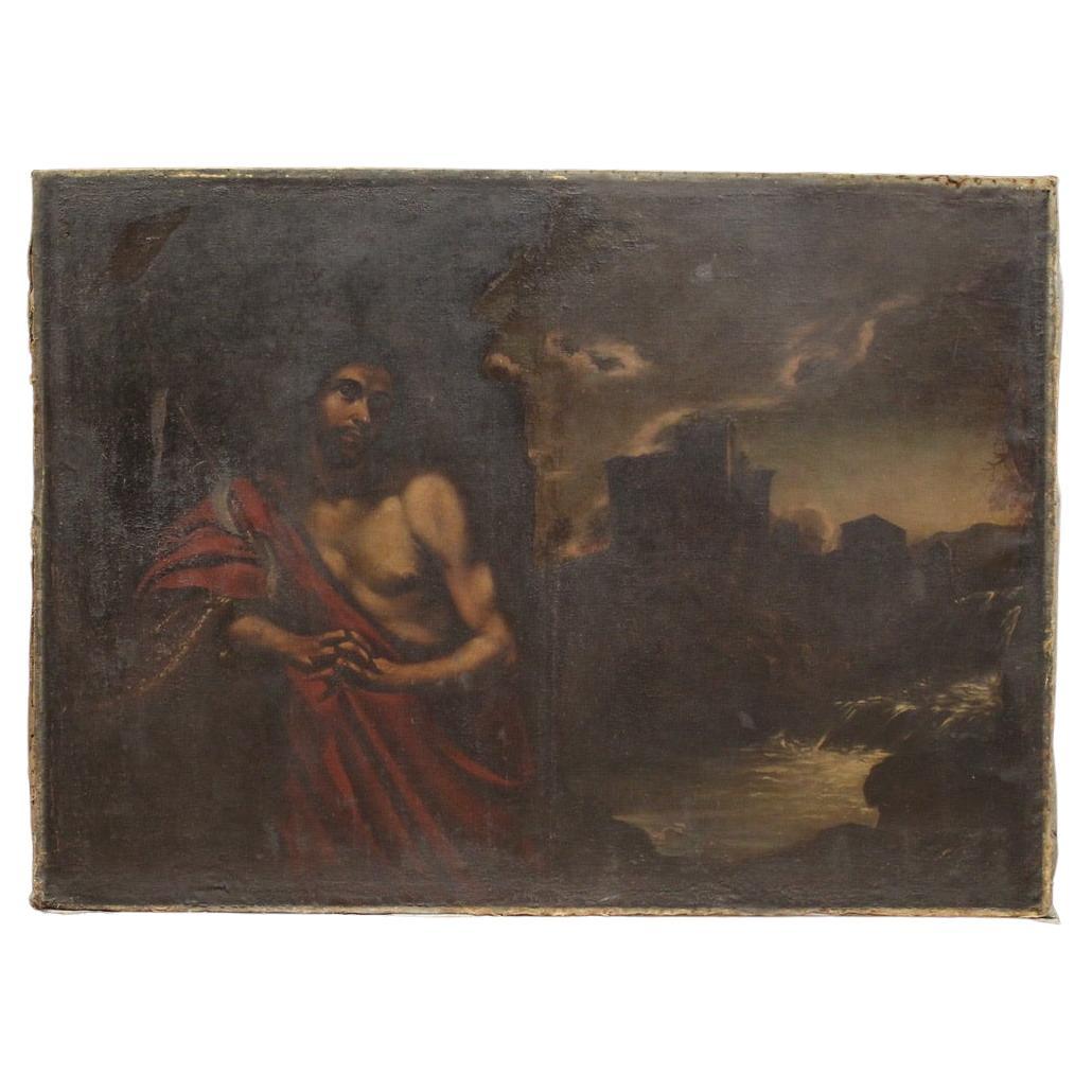 17th Century Oil on Canvas Italian Antique Painting Saint John the Baptist, 1650