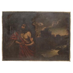17th Century Oil on Canvas Italian Antique Painting Saint John the Baptist, 1650