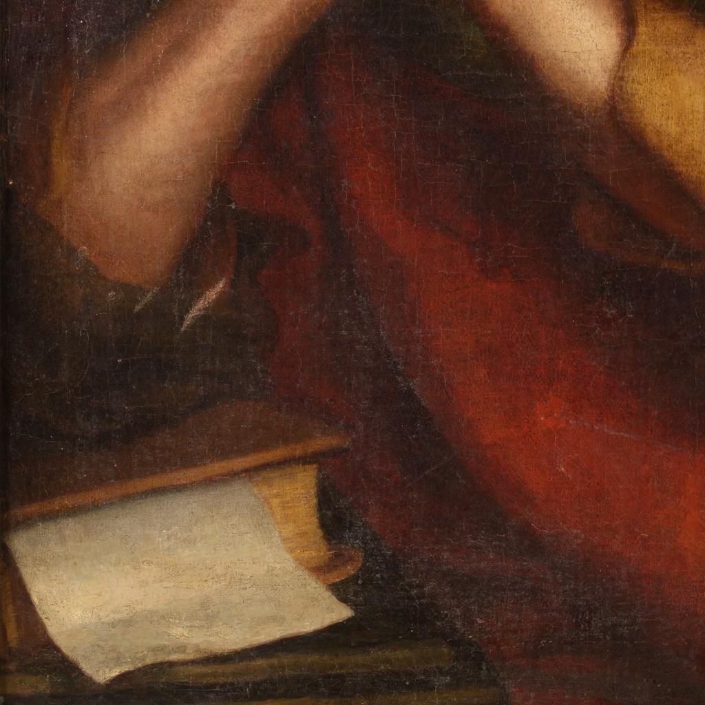 17th Century Oil on Canvas Italian Antique Painting Saint Peter Penitent, 1670 2