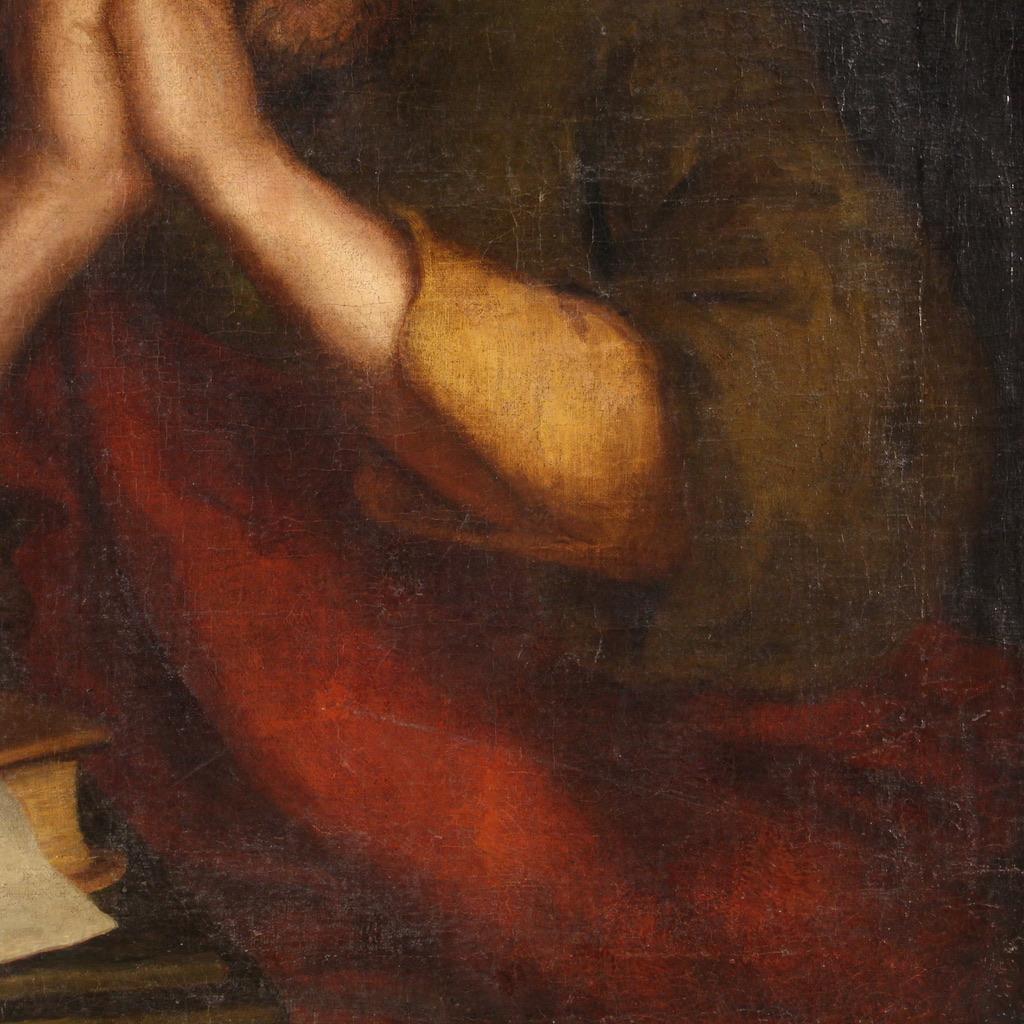 17th Century Oil on Canvas Italian Antique Painting Saint Peter Penitent, 1670 4