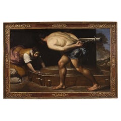 17th Century Oil on Canvas Italian Antique Painting Samson Turns the Millstone