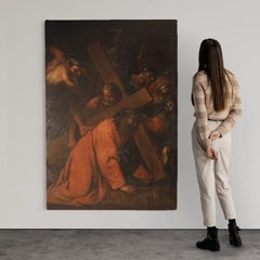 17th Century Oil on Canvas Italian Antique Painting Station of the Cross, 1670