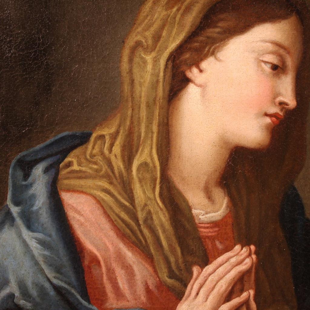 17th Century Oil on Canvas Italian Antique Painting Virgin in Prayer, 1670 en vente 6