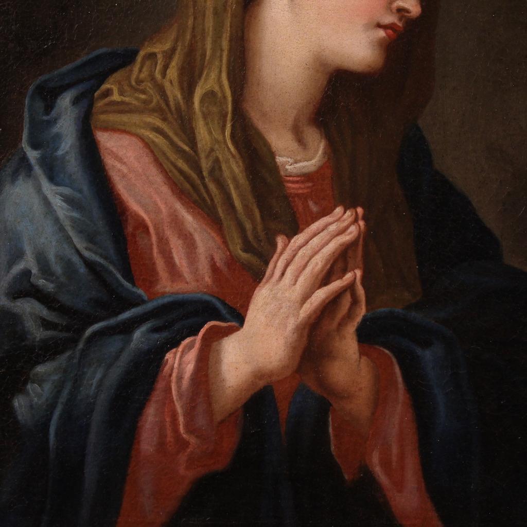 17th Century Oil on Canvas Italian Antique Painting Virgin in Prayer, 1670 Bon état - En vente à Vicoforte, Piedmont