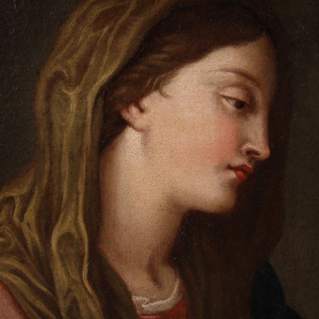Late 17th Century 17th Century Oil on Canvas Italian Antique Painting Virgin in Prayer, 1670 en vente