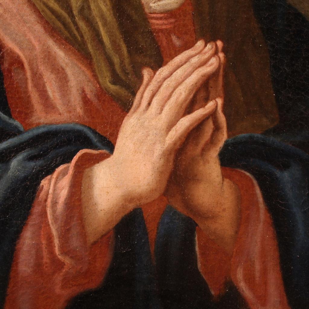 17th Century Oil on Canvas Italian Antique Painting Virgin in Prayer, 1670 en vente 1