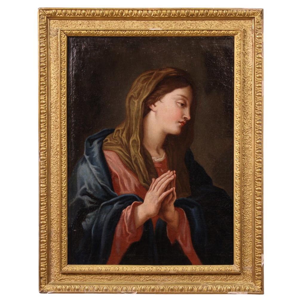 17th Century Oil on Canvas Italian Antique Painting Virgin in Prayer, 1670