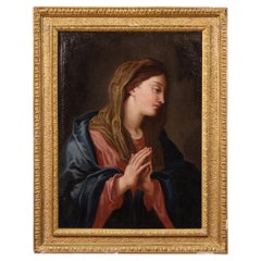 17th Century Oil on Canvas Italian Antique Painting Virgin in Prayer, 1670