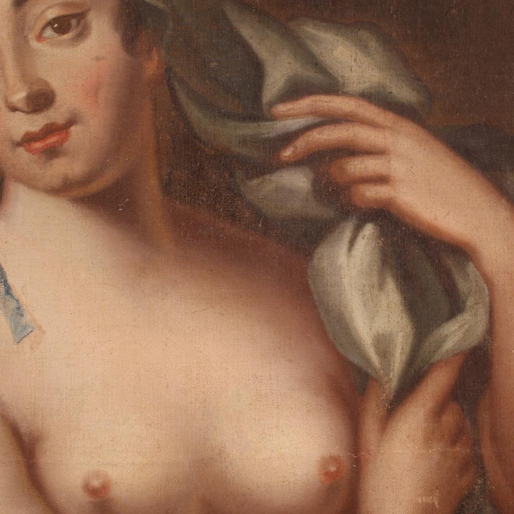 17th Century Oil on Canvas Italian Antique Painting Woman Nude, 1670 8