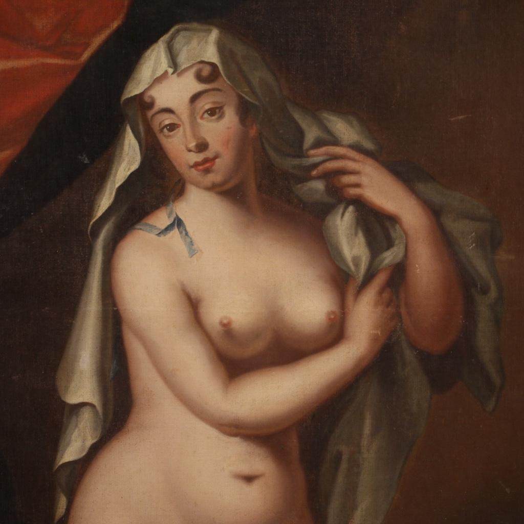 17th Century Oil on Canvas Italian Antique Painting Woman Nude, 1670 2