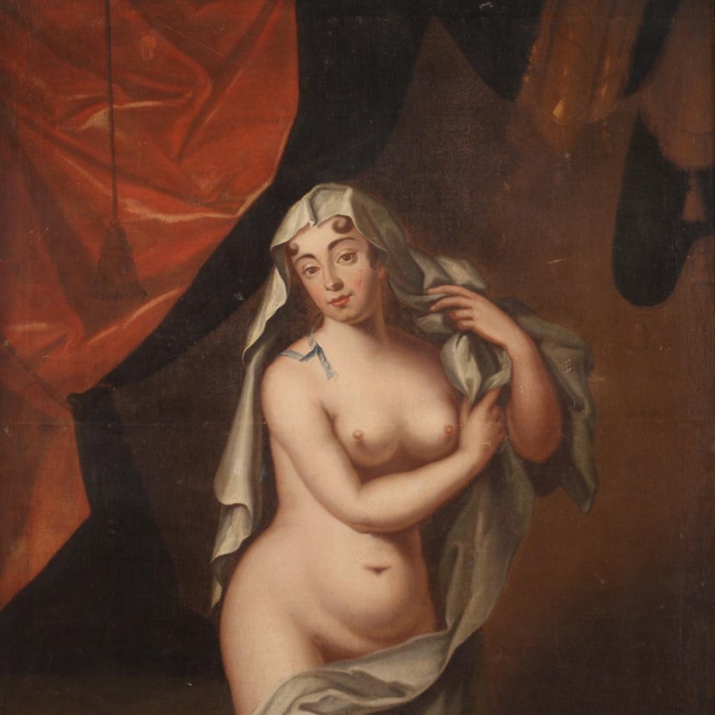 17th Century Oil on Canvas Italian Antique Painting Woman Nude, 1670 3