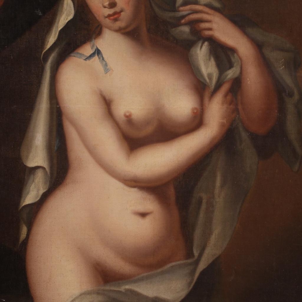 17th Century Oil on Canvas Italian Antique Painting Woman Nude, 1670 4