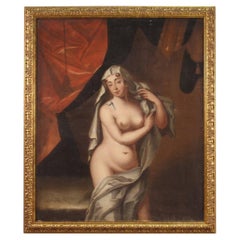 17th Century Oil on Canvas Italian Antique Painting Woman Nude, 1670