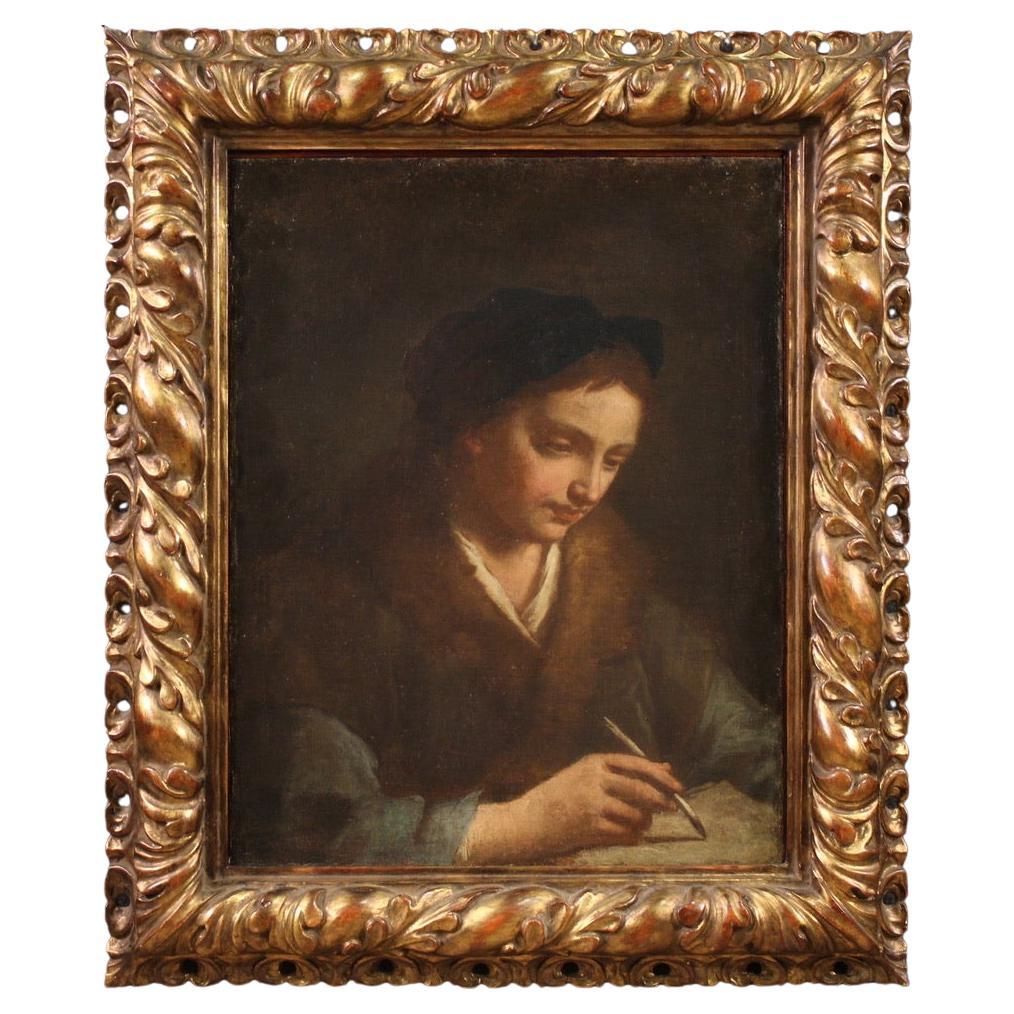 17th Century Oil on Canvas Italian Antique Portrait Painting, 1670 en vente
