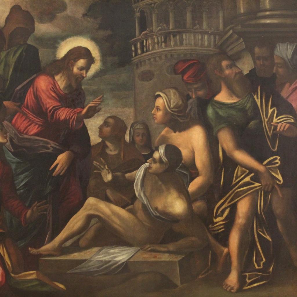 17th Century Oil on Canvas Italian Antique Religious Painting, 1630 1