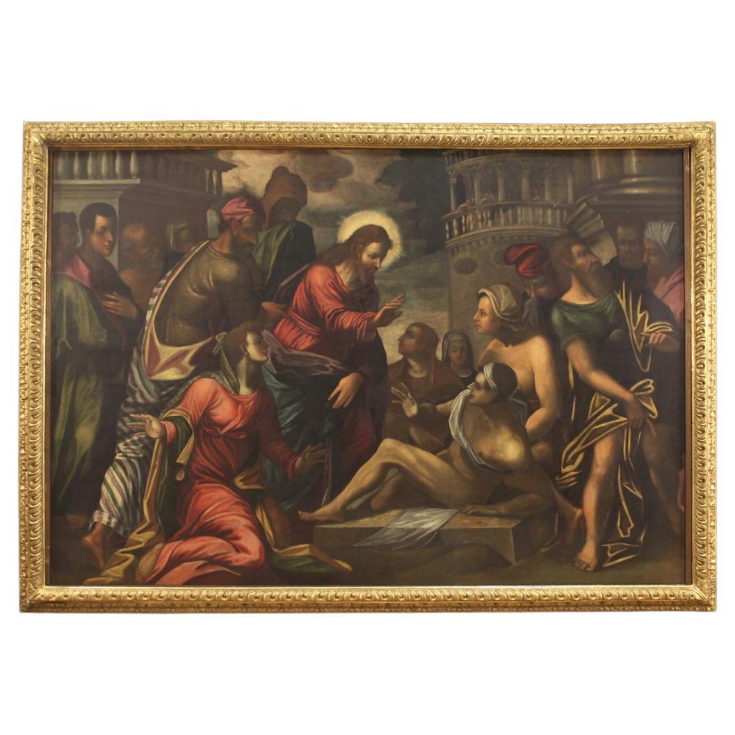 17th Century Oil on Canvas Italian Antique Religious Painting, 1630