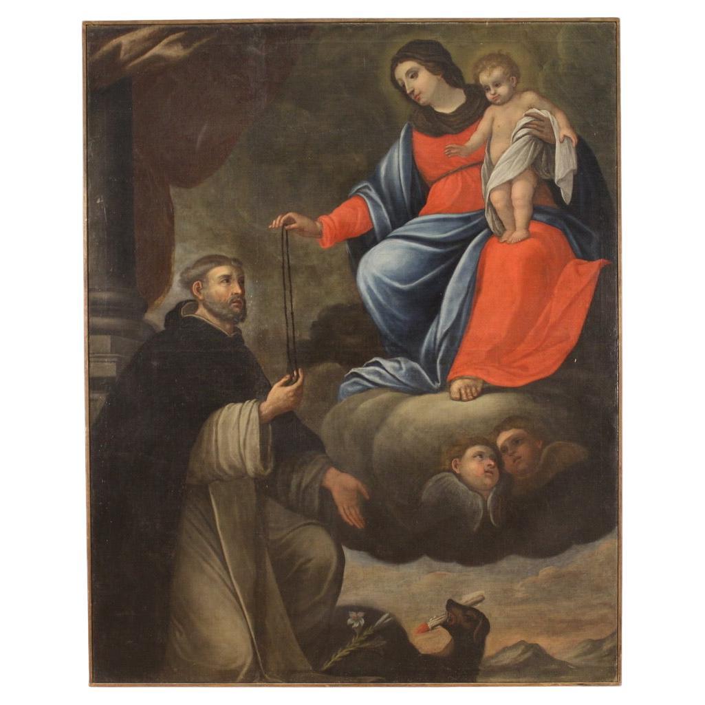 17th Century Oil on Canvas Italian Antique Religious Painting, 1680 For Sale