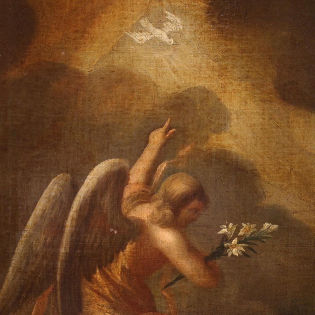 17th Century Oil on Canvas Italian Antique Religious Painting Annunciation, 1680 7