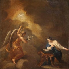 17th Century Oil on Canvas Italian Antique Religious Painting Annunciation, 1680