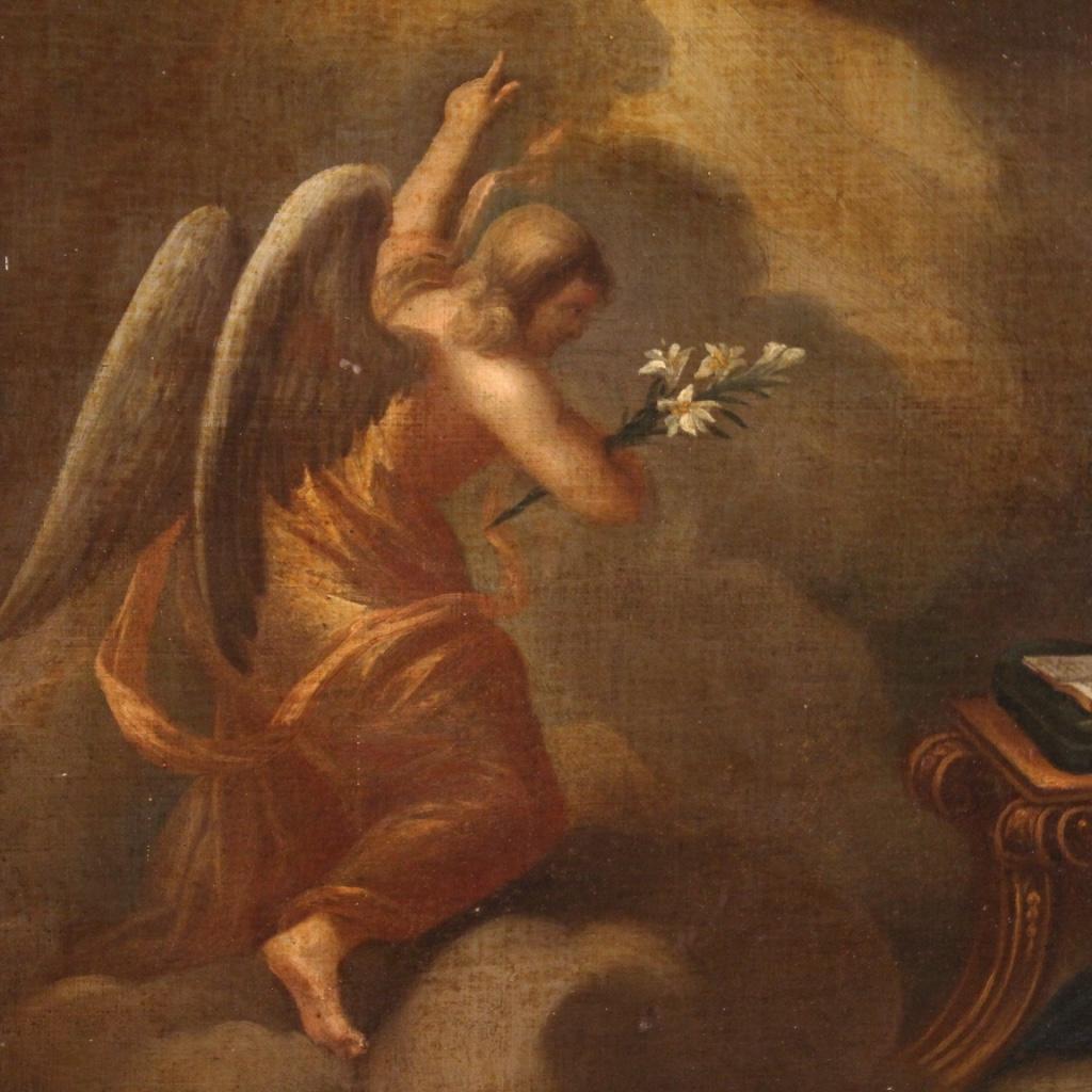 17th Century Oil on Canvas Italian Antique Religious Painting Annunciation, 1680 1