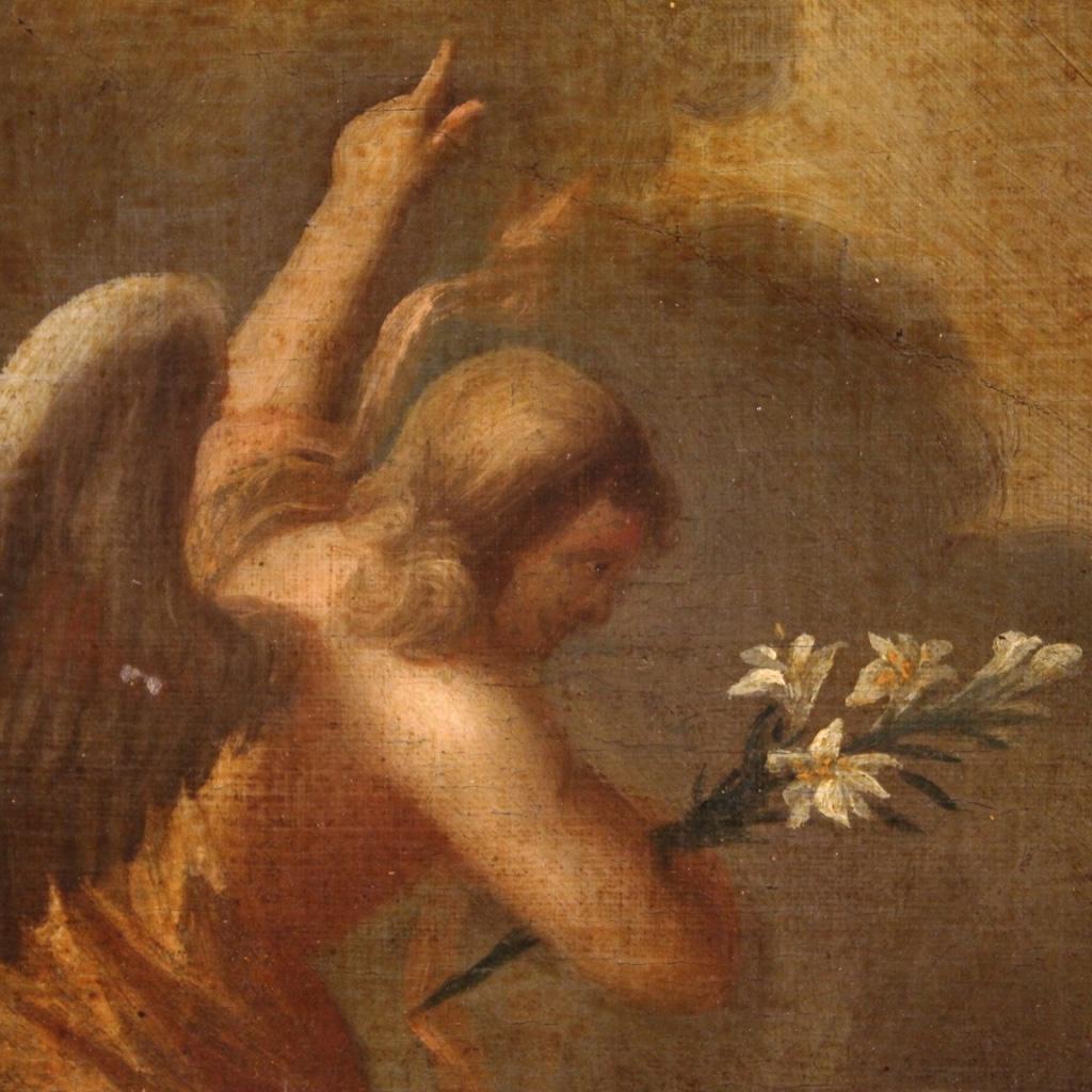 17th Century Oil on Canvas Italian Antique Religious Painting Annunciation, 1680 3
