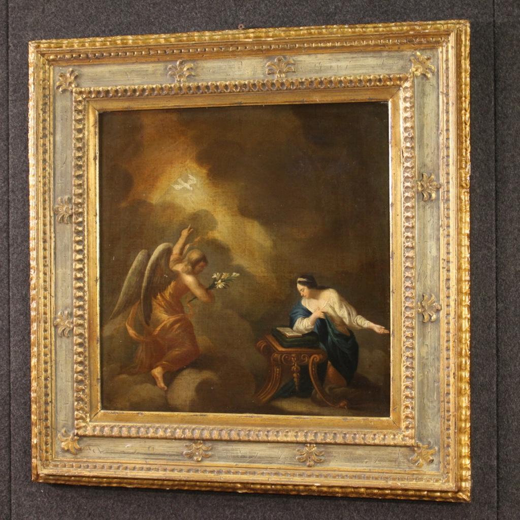 17th Century Oil on Canvas Italian Antique Religious Painting Annunciation, 1680 4
