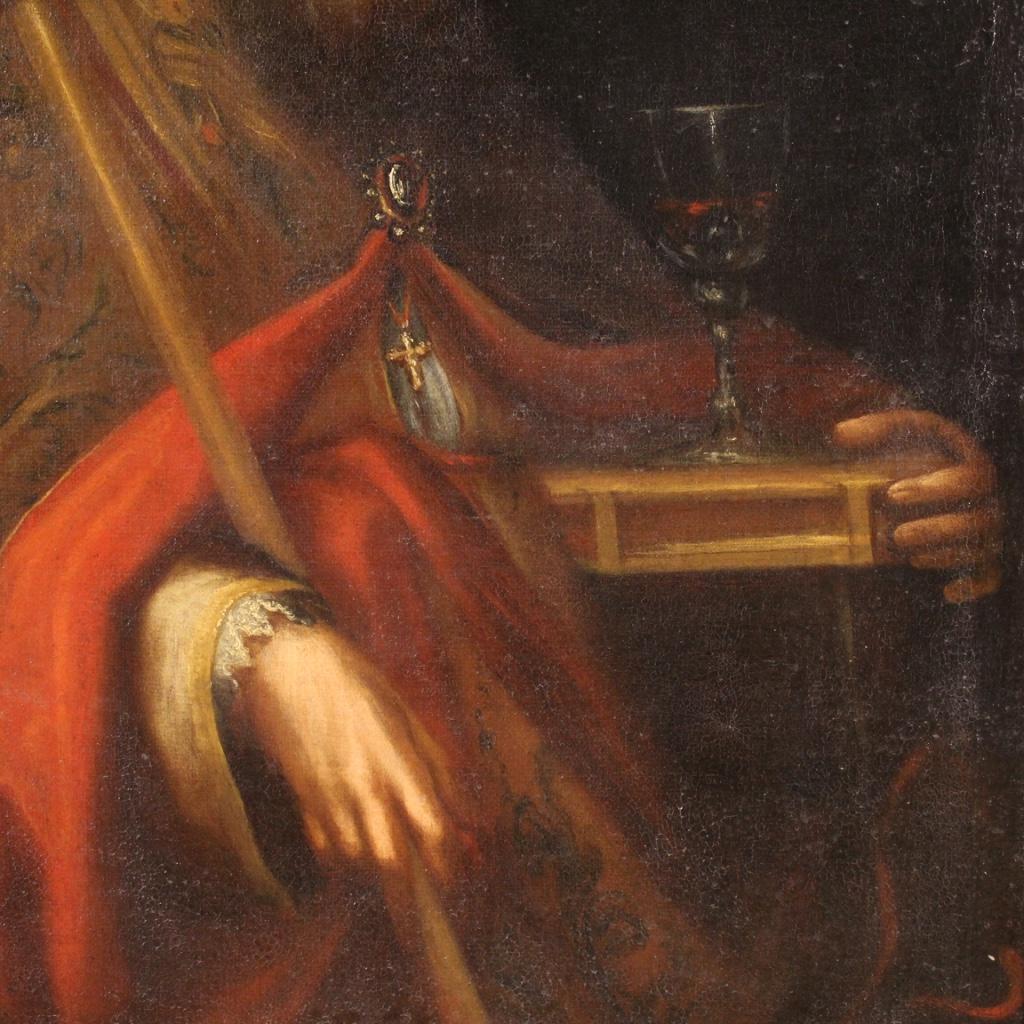 17th Century Oil on Canvas Italian Antique Religious Painting Bishop Portrait 9